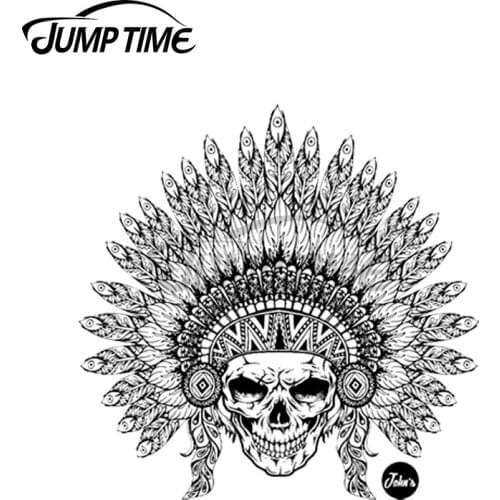 Jump Time 13 x 12.5cm For Indian Skull Fashion Car Stickers Vinyl Material Decal Personality Graphics Suitable for VAN ATV SUV