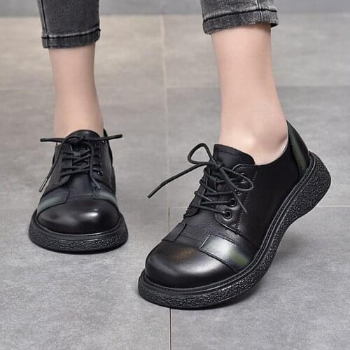 YourSeason Ladies Lace Up Retro Pumps 2021 Spring Autumn Genuine Leather Handmade Women Casual Concise Platform Shoes