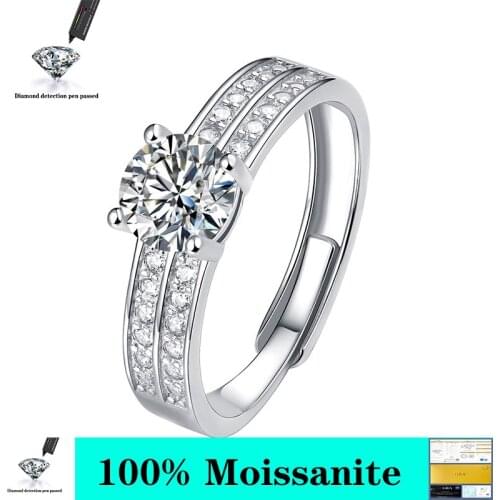 New Moissanite 100% 925 Sterling Silver 1ct 6.5mm D Color High Quality Anniversary Party Woman Ring Adjustable Ring