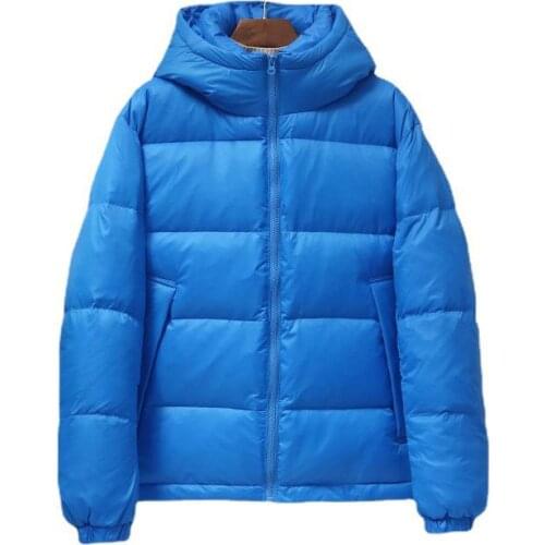 2021 Winter New Bright Face Down Jacket For Men And Women Lovers Young Short Hooded And Thickened Warm Coat Zipper drawstring