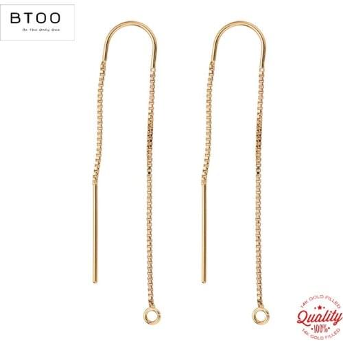 14K Gold Filled Ear Threader 1 Pair U-Threader Box Chain Drop w/Ring Gold Ear Wire for Jewelry Making