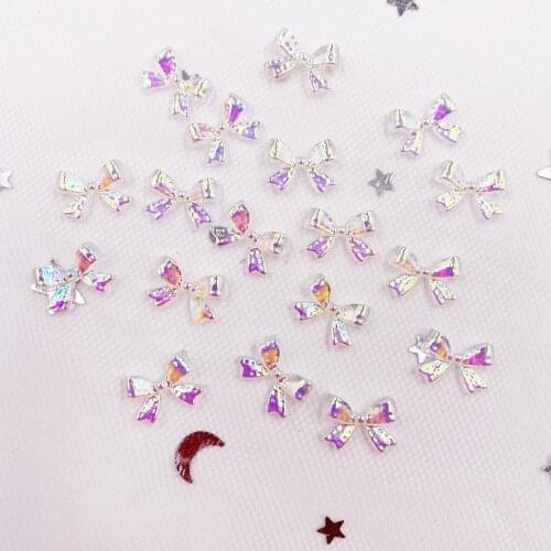 100Pcs AB Resin 6*10mm Bow Flatback Rhinestone Clothing Applique Scrapbook DIY Manicure Accessories Craft OL045