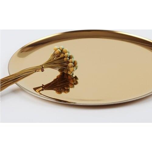 28cm Dinner Plates Gold-Multicolor Storage Tray Stainless Steel Fruit Large Tray Metal Round Shape Dessert Tea Tray Ornaments