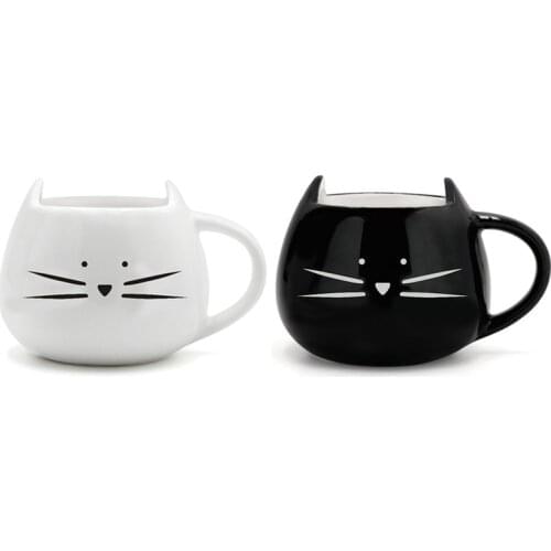 2pieces 400ml Coffee Mug Mugs Set Black and White Kawaii Cartoon Cat Ceramic Cute Couple for Lovers China