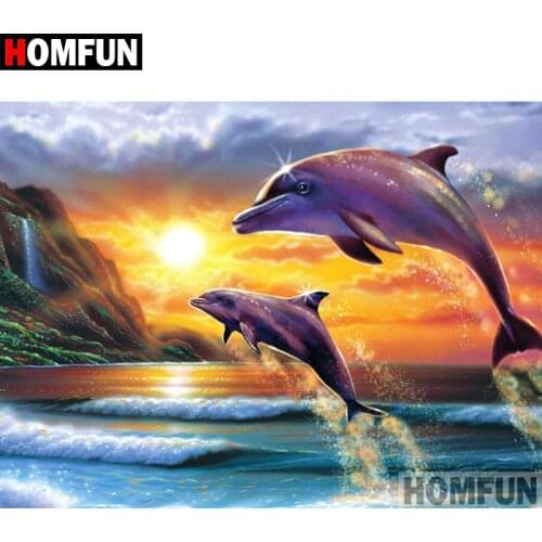 HOMFUN 5D DIY Diamond Painting Full Square/Round Drill "Animal dolphin" 3D Embroidery Cross Stitch gift Home Decor A00827