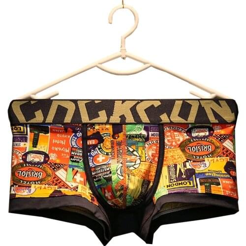 Men Underpants Youth Personality Graffiti Underwear Man Slip Brand Street Calzoncillos Boxer Homme Cotton Gay Panties Shorts