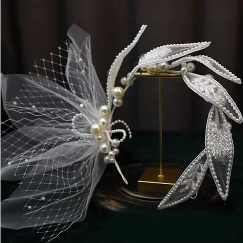 Elegant French Bridal Headband Creative Hollow Out Hairbands Flower Pearl Leaf Wedding Headdress Photo Travel Hair Accessories
