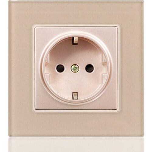 EU Standard Wall Crystal Glass Panel Power Socket German Type Socket 16A Wall Socket Plug Power Outlet Electric Socket