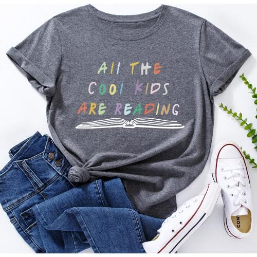 All The Cool Kids Are Reading T-Shirt Funny Shirts for Women Female Graphic Tee Short Sleeve Summer Shirts Tops Gift for Teacher