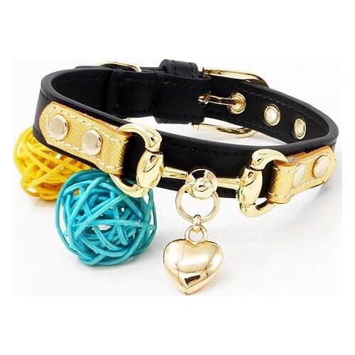 Customized Design Small Pet Dog Cat Collar Pure Handmade Genuiner Leather Necklace Poodle Bulldog Black Gold
