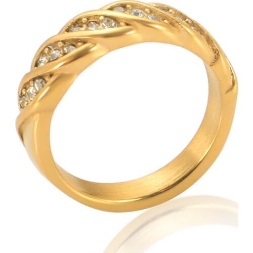 Fashion Stainless Steel Irregular CZ Crystal Rings V Shaped Ring 18K Gold Casting Ring For Women Men Jewelry Gift