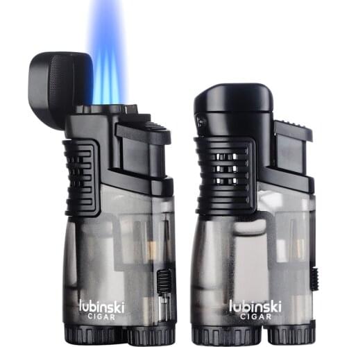 New Product Electronic Ignition Three Fire Blue Flame Straight Gas Lighter Creative Cigar Drill Battery Display USB Charging