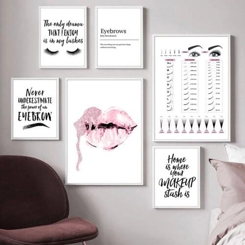 Fashion lips eyelashes art canvas painting print eyebrow art poster wall picture beauty shop modern home decoration