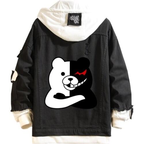Men Women Black Jeans Jacket Anime Danganronpa Dan Denim Coat Boy Girl Sweatshirt Outwear Halloween Cartoon Cosplay Costume Tops