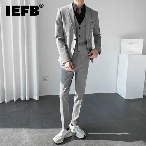 IEFB Mens Solid Color Trend Casual Slim Fit Handsome Three Piece Suit Wedding Dress 2021 New Autumn Fashion Blazer Cloth 9Y8763