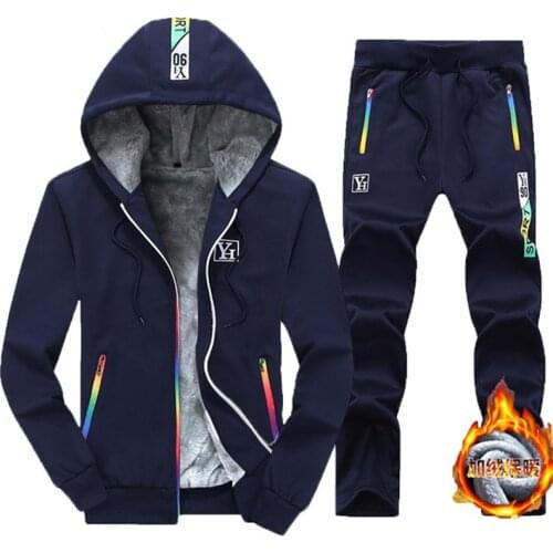 Navy Winter Tracksuits Jacket Pants Men Set Plus Size Thicken Fleece Plush Sweatshirt Sportswear Male Hooded Sporting Dress