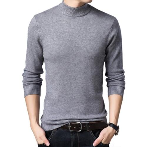 Mens Winter Sweater Thick-Plain Knit Base Woollen Sweater Middle-aged MenS Wear Slim Fit Stretch Sweater Mens