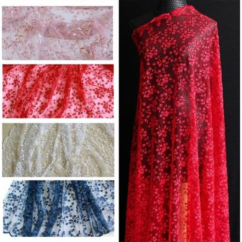 Soft white embroidered Mesh tulle and lace fabric by the yard for bridal wedding dresses, pink, navy blue and red 120cm wide
