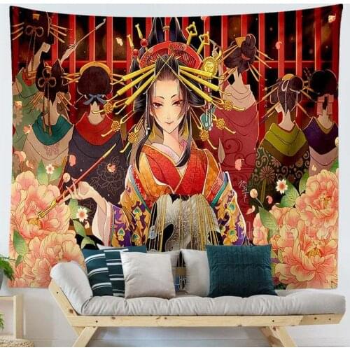 Japanese Style Tapestry Floral Art Wall Hanging Personalized Living Room Decor