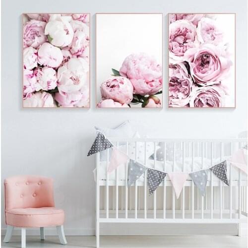 Nordic Minimalist Posters and Prints Pink Peony Flower Kids Room Decor Canvas Painting Wall Art Picture for Living Room No Frame