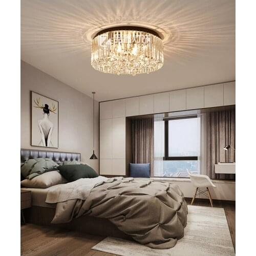 Simple modern crystal lamp warm romantic light luxury smart bedroom room living room round ceiling lamp