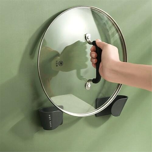 Self Adhesive Pot Lid Holder Punch-Free Pan Cover Storage Rack Holder Wall Mounted Kitchen Cooking Utensil Tool Organizer