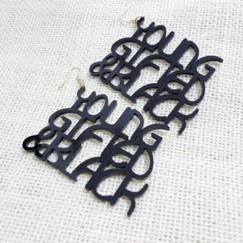 Stylish Large Hyperbole Black Letter Young Gifted & Black Acrylic Earrings Fashion Statement Earring Men Women E19101