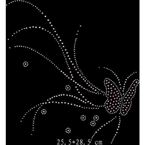 25.5*28.5cm butterfly motif iron on applique patches hot fix rhinestone transfer motifs sticker for shirt dress bag Wedding