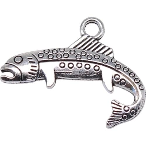 WYSIWYG 10pcs 24x18mm Fish Charms Pendant For Jewelry Making 2 Colors Antique Silver Color Antique Bronze Plated Alloy Charms