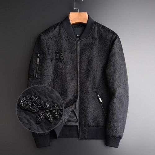 Jacket Luxury Add Wadding Jacquard Fabric Stand Collar Mens And Coats Slim Fit Sequin Design Male Jackets