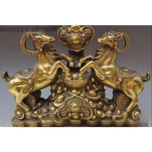Zhmui88002842003++14"China fengshui brass wealth yuanbao money ruyi zodiac sheep goat Rich Statue