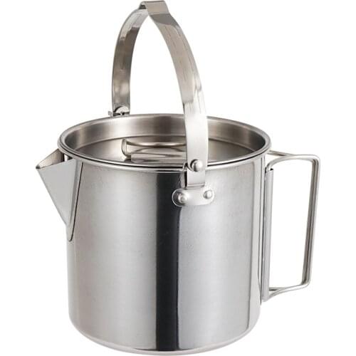 1.2L Stainless Steel Camping Hanging Pot with Lid Outdoor Cookware Picnic Cooking Mug Soup Coffee Pot Water Kettle Tableware