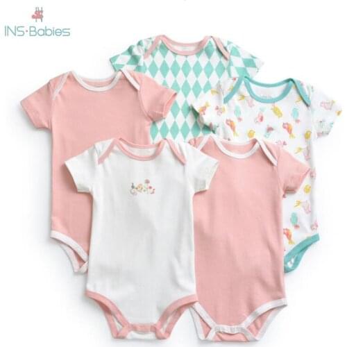 2020 Spring And Summer New Baby Clothes 5pcs Short Sleeve bodysuit for boys & girls Cartoon Newborn baby Girls Climbing Pajamas