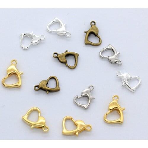 20p Silver gold plated Bronze Metal Heart shape Lobster Clasps Hooks findings For Necklace Bracelet Chain DIY making accessories