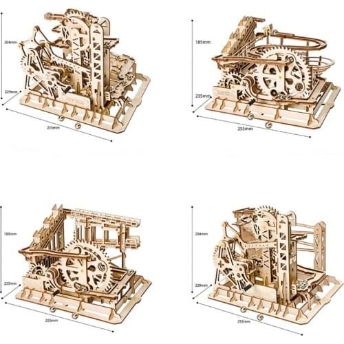 4 Kinds Marble Run Game DIY Waterwheel Wooden Model Building Kits Assembly Toy Gift for Children Adult dropshipping