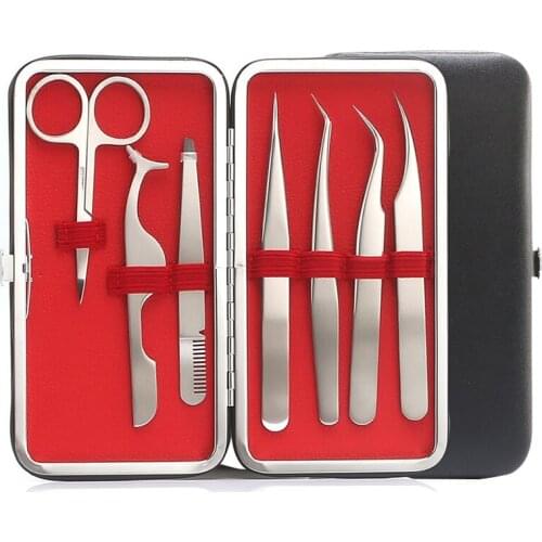 7PCS Set Eyelashes tweezers to place False Eyelash Extension Stainless lashes Tweezer volume Eyebrow Clip makeup Nail Art tool