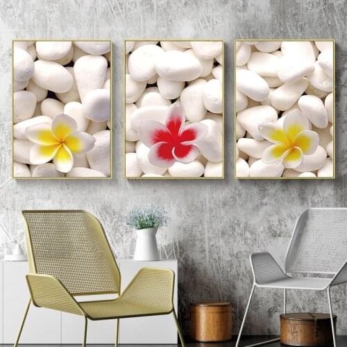 Abstract Flower Cobblestone Canvas Painting Chic Red Blue Flower Wall Art Picture for Living Room Modern Style Home Decor