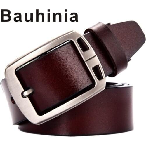Bauhinia brand explosion models three styles mens alloy pin buckle two-layer cowhide belt wild business wide leather men
