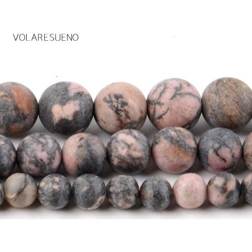 Dull Polished Black Line Rhodontie Stone Natural Round Loose Beads 15” Pick 4-12m Spacer Beads For Charm Bracelet Jewelry Making