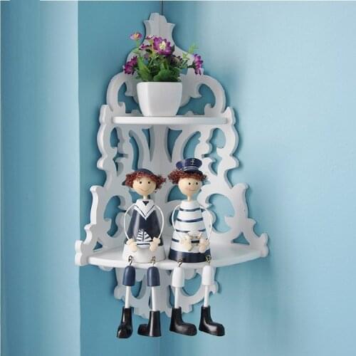 INNODEPT12 Wooden Corner Wall Storage Shelf White Filigree Style Wall Shelf Shabby Chic Simple Candle Home Decoration Holder