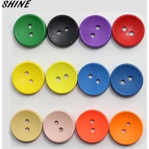 SHINE 50PCs Wooden Sewing Buttons Scrapbooking Round 2 Holes Multicolor Mixed 15mm Costura Botones Decorate bottoni botoes
