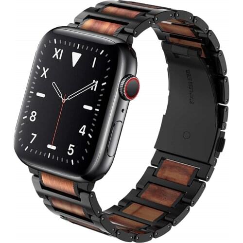 Wooden Watch Strap for apple watch band 42mm 44mm with Stainless Steel Butterfly Buckle Compatible for iWatch Series 1 2 3 4 5