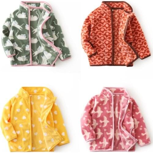 2021 Spring And Autumn New Children Boys And Girls Cartoon Print Fleece Coat Dinosaur Animal Peach Heart Cute Top Thin