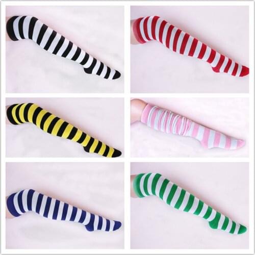Over Knee Black White Blue Red Long Stripe Japanese Cartoon Tight High Socks Women Girl Cosplay Lolita Student Kawaii Sockings