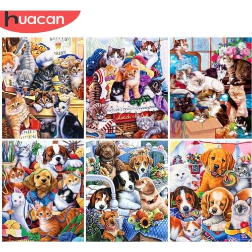 HUACAN Coloring By Number Animals Kits Home Decoration Pictures Painting By Number Cat And Dog HandPainted Art Gift
