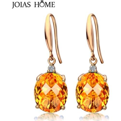 JoiasHome 925 Sterling Silver Earrings European and American Fashion Oval with Gold Zircon Earrings Engagement Wedding Gift
