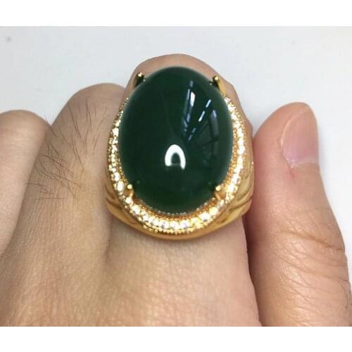 Vintage luxury Big oval green jade emerald gemstones diamonds rings for men gold color jewelry bague bijoux fashion accessories