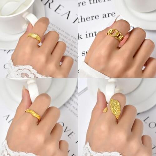 Korean Simple Geometric Rings For Women Ladies Cuban Link Chain Open Adjustable Stackable Finger Ring Party Jewelry