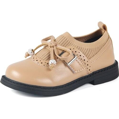 Girls' Leather Shoes Princess Autumn 2021 New Kids Flat-bottomed Flying Woven Soft-soled Single Shoes Bow-knot Cute Lady Shoes