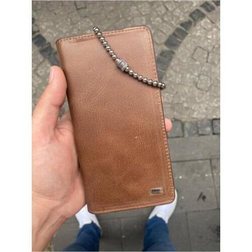 Karali Leather Phone Compartment Crazy Brown Genuine Leather Wallet-Zircon Bracelet Gift